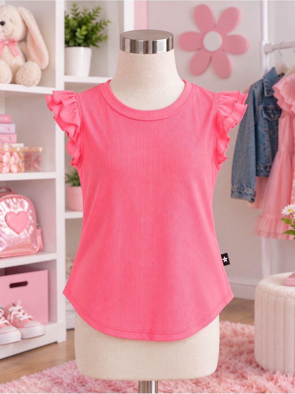 NEW! Pixie Lane RUFFLE SLEEVE SHIRTTAIL TANK - Hot Pink